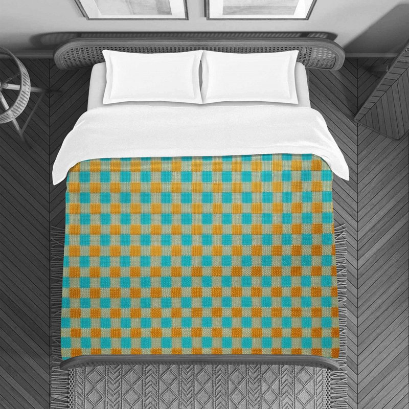 Housse de couette , Housse de couette pour lit simple, Or / vert sarcelle