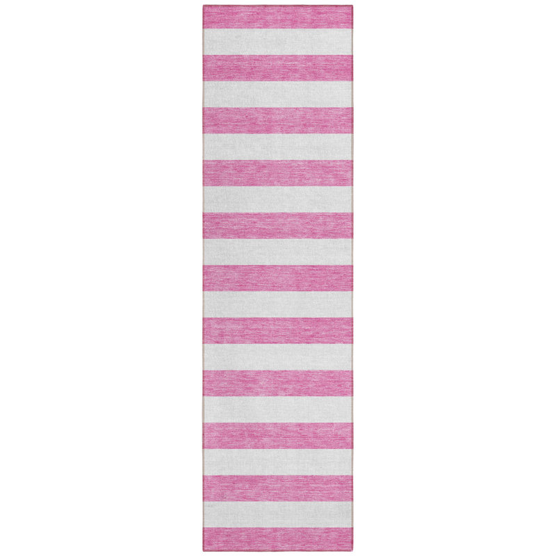 Tapis de couloir d'extérieur rayé rose et blanc 2 pi x 8 pi