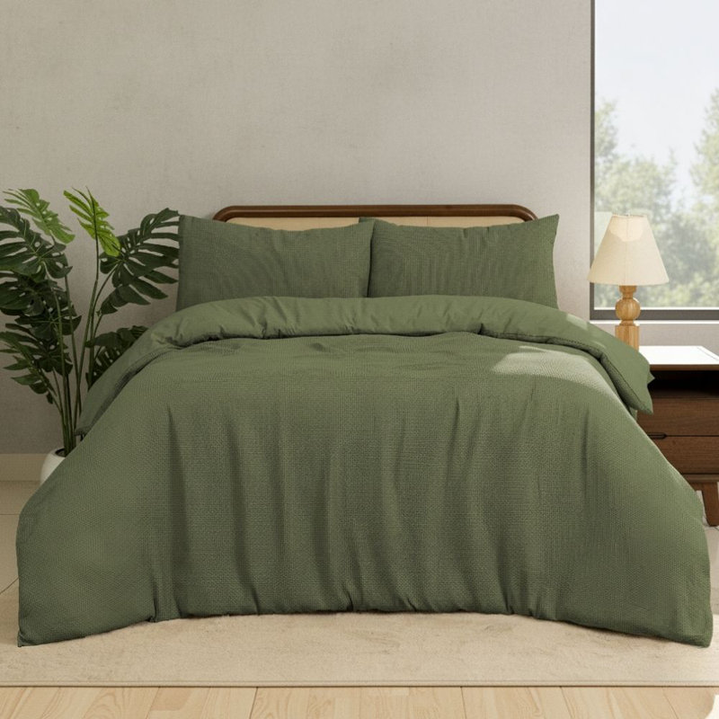 MHG Living Chunky Waffle Striped Duvet Cover Set Polycotton - Includes Pillowcase - Single/Double/King/Super King