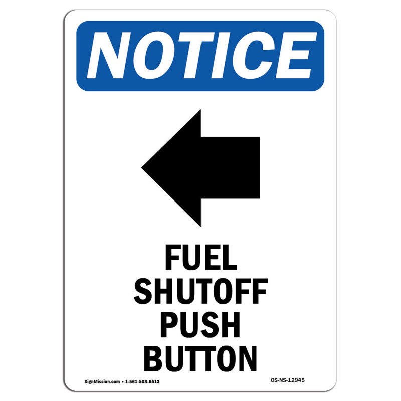 Fuel Shutoff Push Button Sign