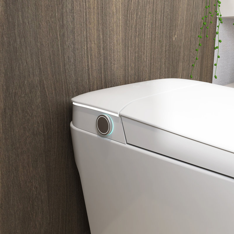 Toilette intelligente avec siège chauffant à fermeture silencieuse, coup de pied / hors siège / occultant / chasse à distance, toilette allongée avec bidet sans réservoir, veilleuse douce, télécommande
