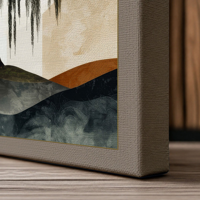 Weeping Willow Japandi - Wrapped Canvas, 36x24 - 91.4 x 61.0 cm, Taupe Border