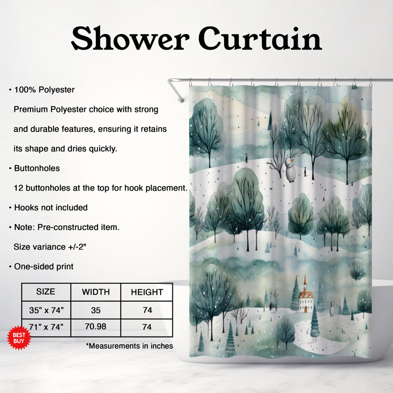 Rideau de douche Wintry Eden - Premium, H 74 po x l 71 po