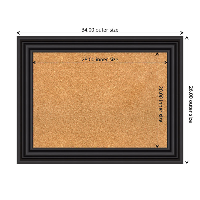Natural Cork Bulletin Board with Black Plastic Frame 28x20