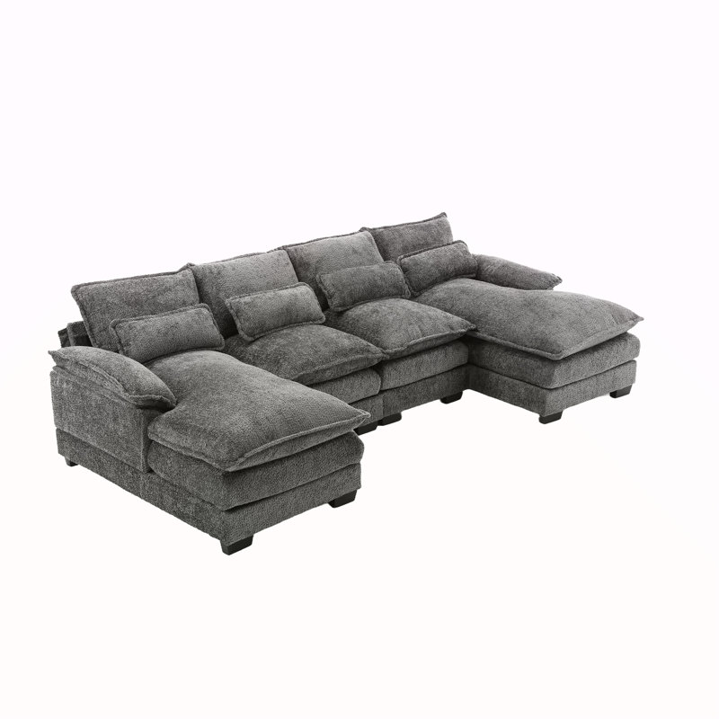 Modern Large  Fabric U-Shape Sectional Sofa, Gray Boucle