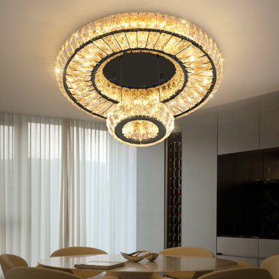 20" Modern Crystal Led Dimmable Chandelier Black