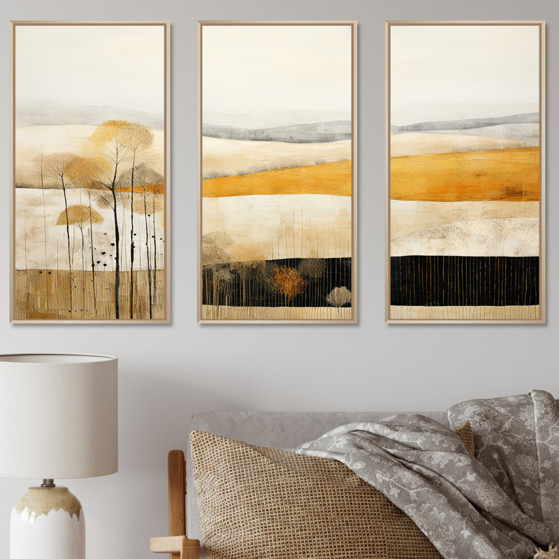 «Bold Mute Tone Countryside Landscape», ensemble d'art mural imprimé campagne, Cadre naturel flottant