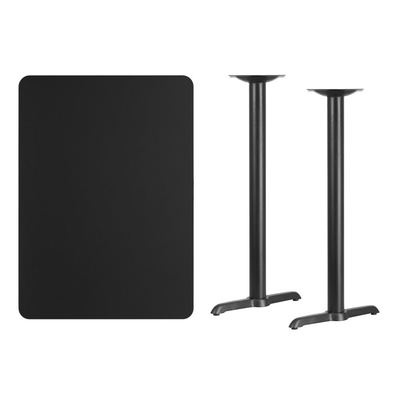 Jarreth 30'' x 42'' Rectangular Laminate Table Top with 5'' x 22'' Table Height Bases, 43.12" H x 42" W x 30" D, Black