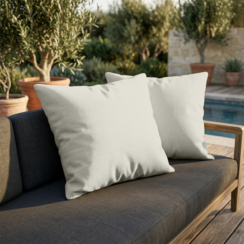 Sunbrella Square Weather Resistant Outdoor Pillow Cover and Insert, 18"H x 18"W, Natural