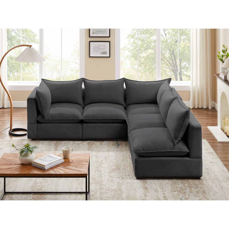 Rayners 5 - Piece Upholstered Sectional, Dark Gray 100% Polyester