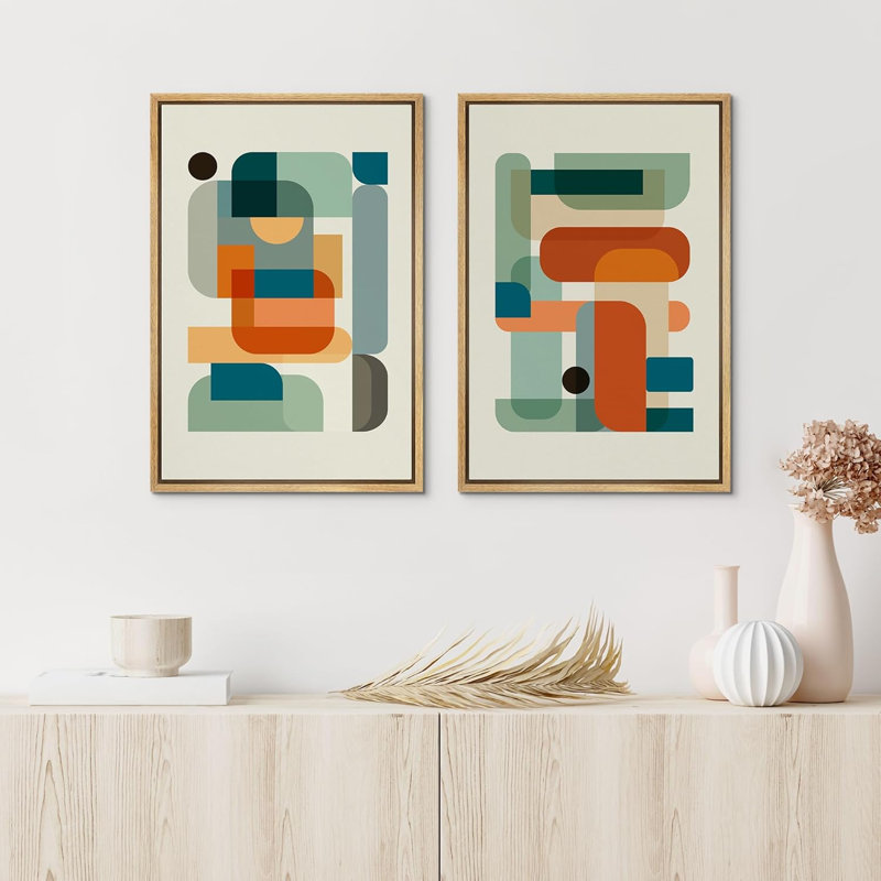 Forme Mid-Century, Mid-Century, géométrique, blocs de couleurs, collage, formes abstraites, œuvre d'art moderne, chambre à coucher minimaliste