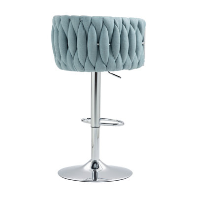 Ensemble de 2 tabourets de bar pivotants à 360 ° avec housse en tissu, chaises de bar réglables à hauteur de comptoir avec dossier tissé et repose-pieds, tabourets de bar chromés argentés pour îlot de cuisine, café, pub (BLEU) en métal + bleu + cuisine + moderne + ensemble de 2 + mousse + Tissu