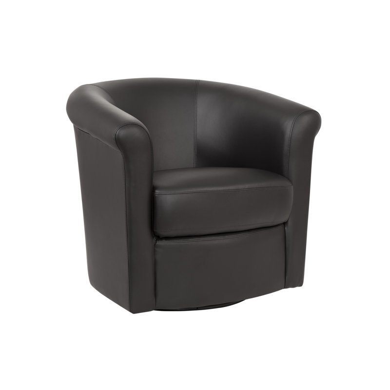 Pinehill Marvel Faux Leather 360 Swivel Barrel Chair, Matte Black Faux Leather