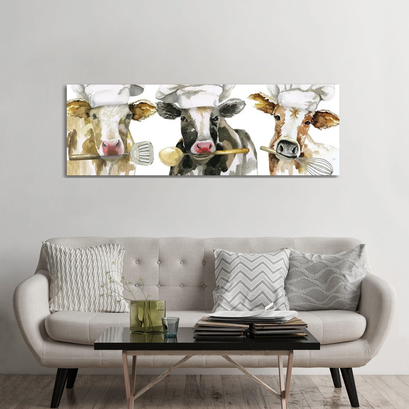 Chef Cow Trio by Nan - Panoramic Gallery-Wrapped Canvas Giclée on Canvas, 60.96 cm H x 182.88 cm W x 3.175 cm D