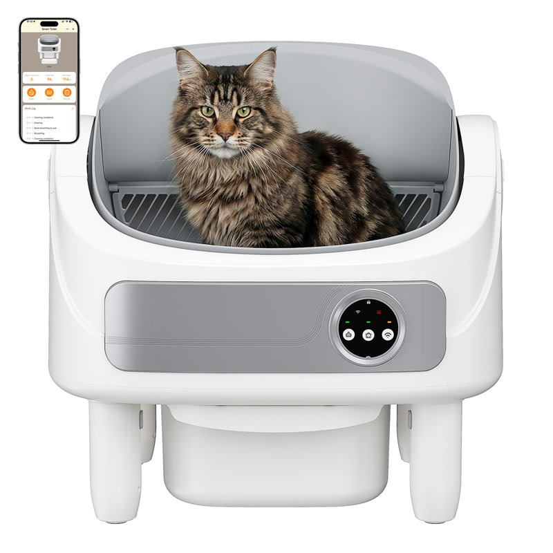 Smart Automatic Litter Box, Self-Cleaning Cat Litter Box with Bio-Radar & 10 Safety Sensors for Anti-Pinch, Open Top Large Litter Box with App Control & Odor-Removing System, White