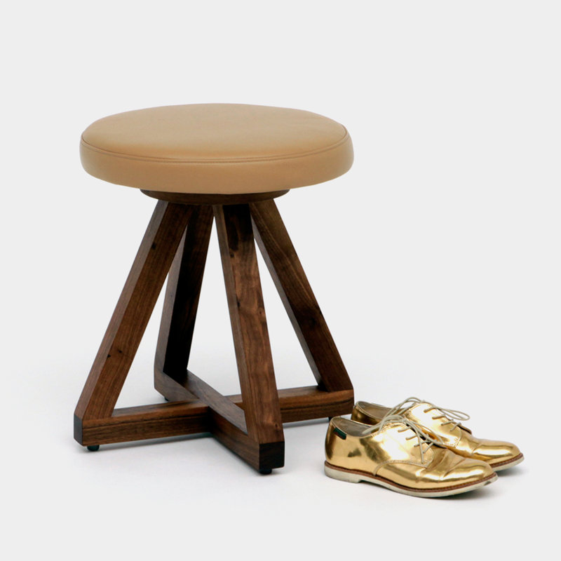 X Leather Accent Stool, Canyon, Oil-rubbed Walnut