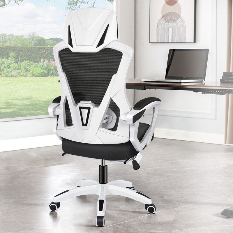 Office Chair with Headrest, Black, White