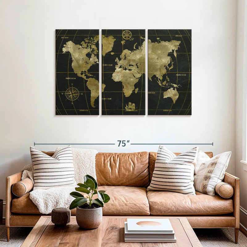 Aliaz Black And Golden World, 36" H x 57" W