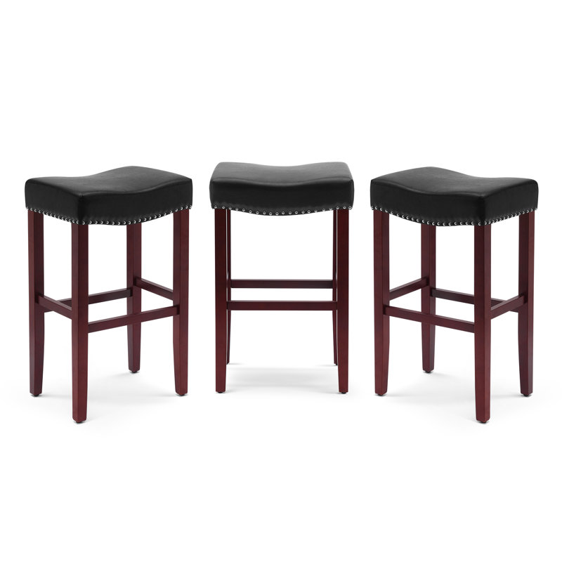 Tabouret Jameson, Tabouret de bar (siège d'une hauteur de 29 po), Cuir noir / cadre rouge