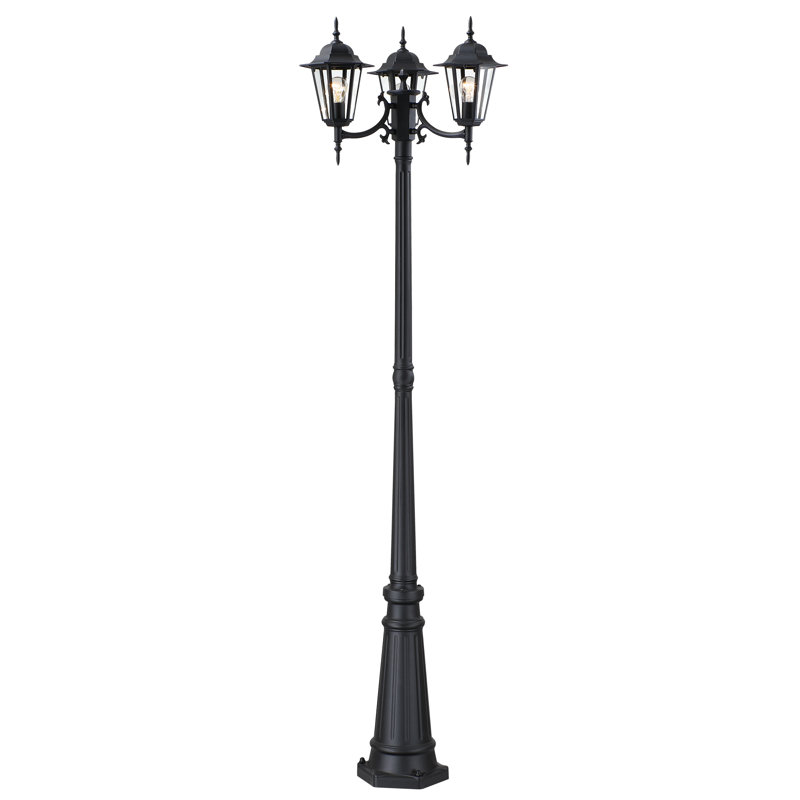Lanterne extérieure sur poteau en alliage d'aluminium à 3 lumières, 83,16 po H, avec abat-jour en verre, culot E26 noir, pour jardin et allée.