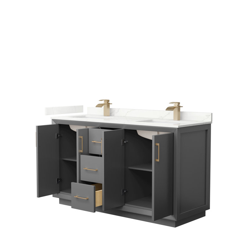 Strada 60'' W Double Vanity, Dark Gray, Brushed Nickel, Giotto Quartz