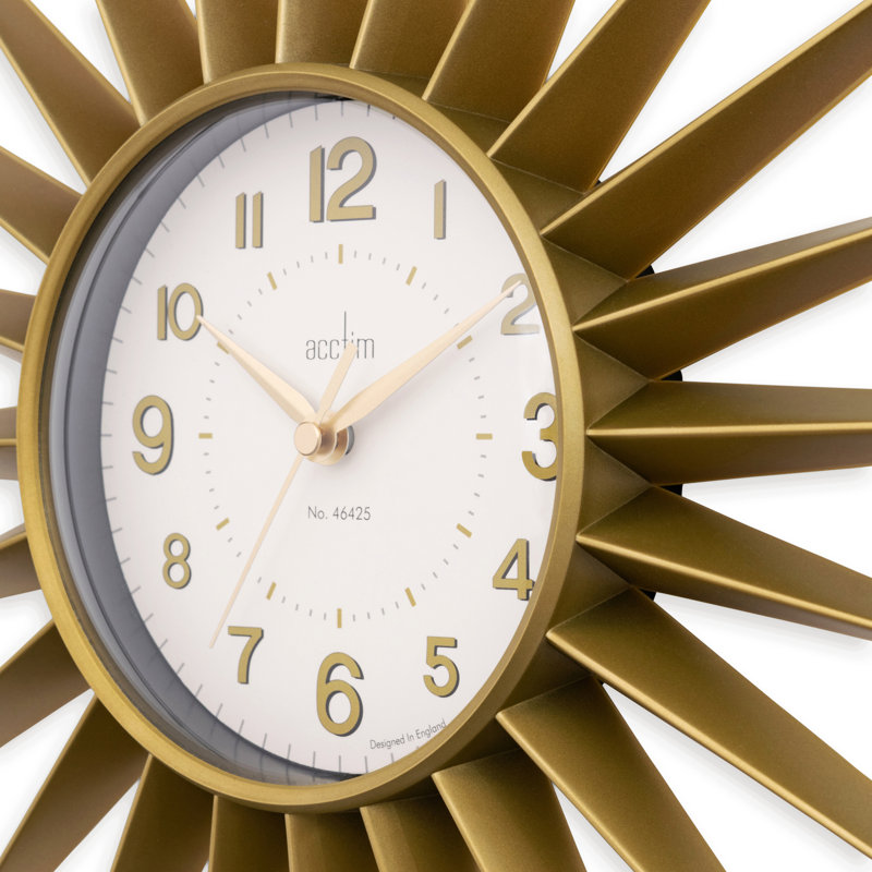 Acctim Stella Wall Clock Sunburst StarBurst Quartz Retro Spoke Sprayed 43cm, Golden