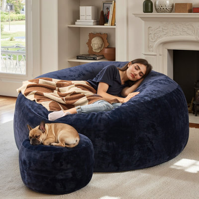 Nathasa Big Bean Bag Chairs With Ottoman Large Bean Bag Chair For Adults, Memory Foam Couch Boneless Chair Home Sofa For Living Room, Bedroom