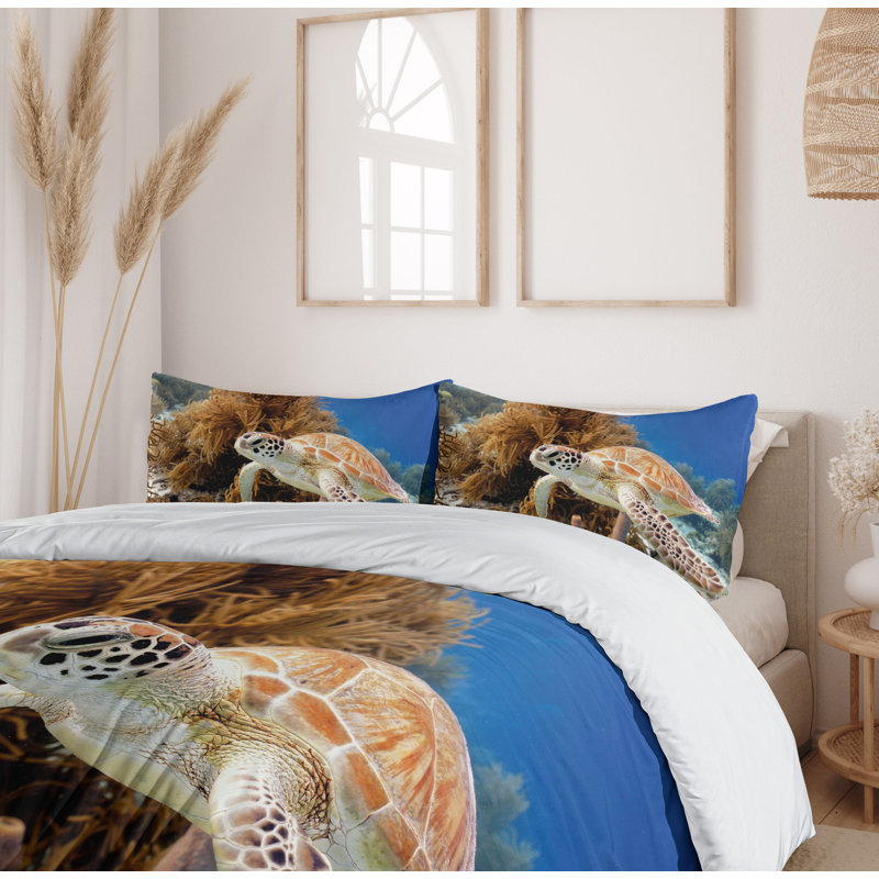 King Size Sea Turtle and Coral Reef Duvet Cover Set
