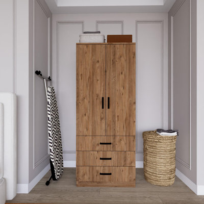 Stylish Wardrobe with Numerous Shelves, Atlantic Pine Finish, 23.6 x 68.8 x 18.5 inches | 100% Melamine Coated Particle Board, Thickness: 0.71 inches | Wall-Mountable Design, Perfect for Organizing Clothes & Accessories