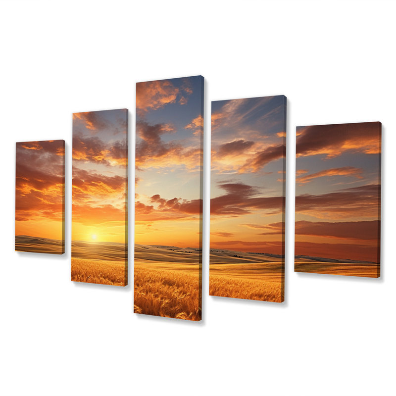«Scenic Sky On Golden Horizon I», reproduction d'art sur toile - 5 panneaux