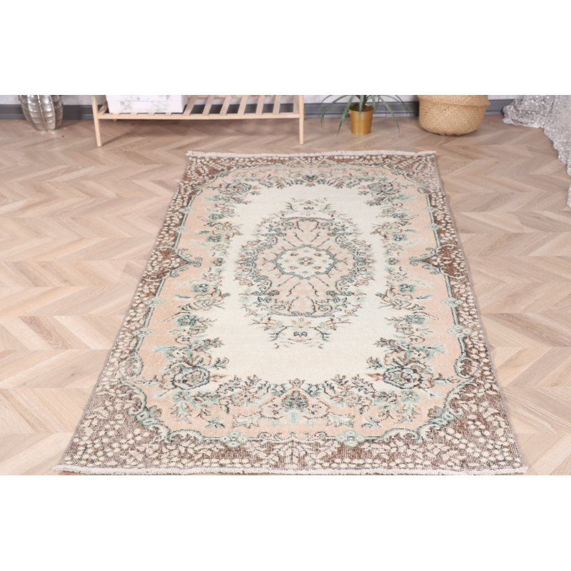 Élégant tapis turc Oushak rétro beige pour un style bohème antique authentique