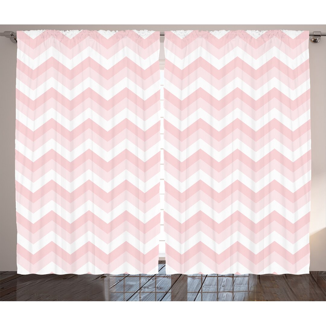 Rustikaler Vorhang, Zick-Zack-Chevron Grunge, Rosa, Rose Pale Pink Weiß