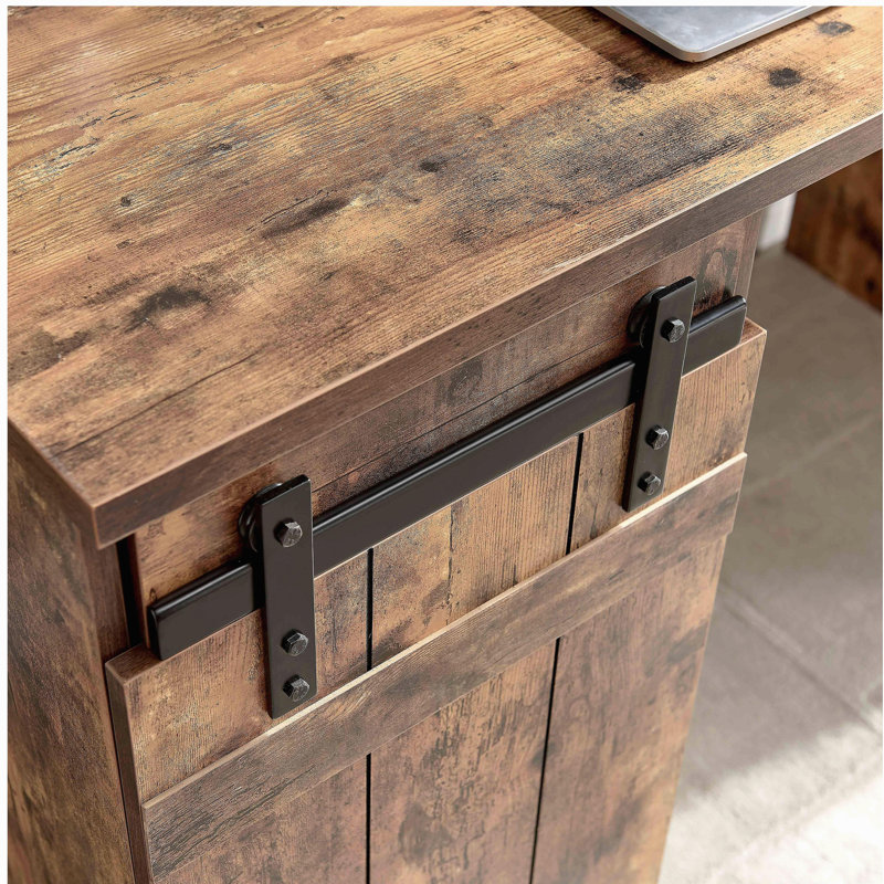 Bureau à domicile Bureau en bois patiné avec trois tablettes et porte de grange en métal