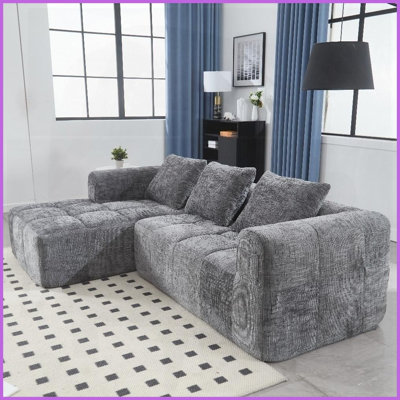 Modern Chenille Modular Sectional Sofa - 98.42" L-Shaped with Chaise, No-Assembly &amp; Side Pockets for Living Room