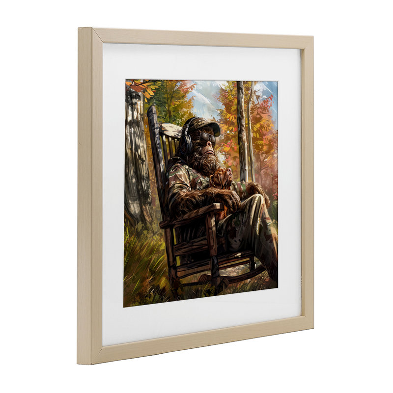 «Mythical Creature» avec casque d'écoute, reproduction sous verre, conception de Jim Baldwin, Cadre de récolte en pin