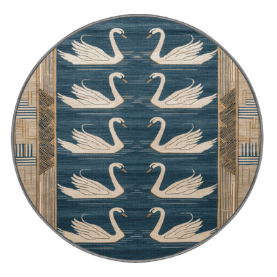 Machine Washable Art Deco Green Area Rug