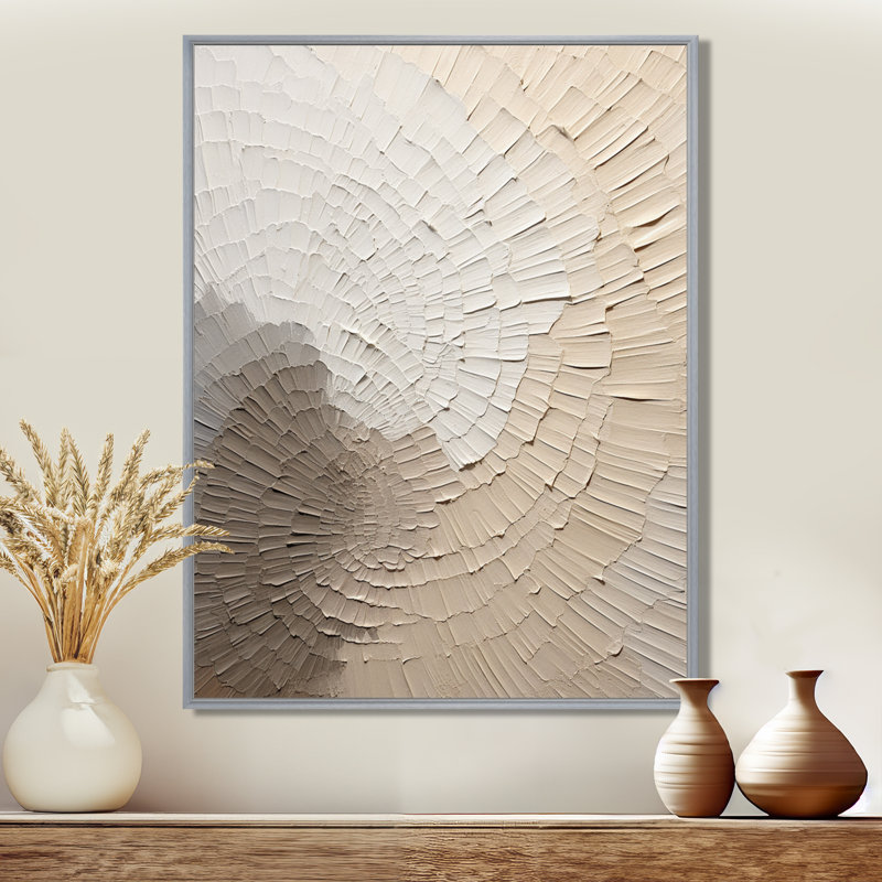 Minimaliste gracieux, art discret beige - Art mural minimaliste, H 44 po x l 34 po, Reproduction avec cadre flottant, Silver