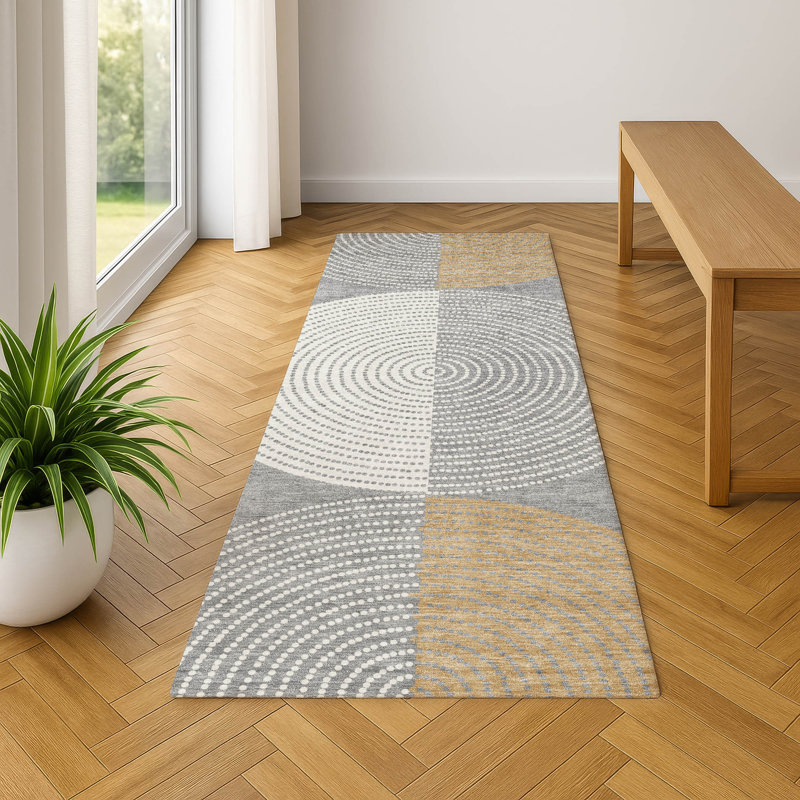 Premium Machine Washable Mayfield AMF2281 Geometric Rug, Gray, 2'3" x 7'6" Runner