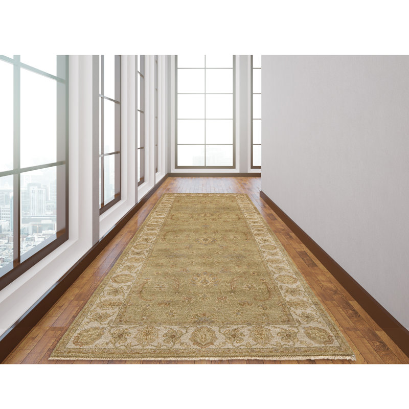 Tapis en laine sable / olive / brun, Tapis de couloir 2 pi 6 po x 22 pi
