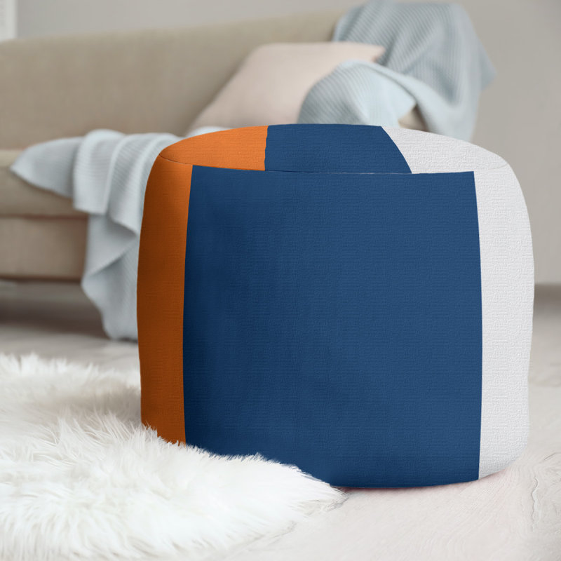 Repose-pieds cubique rond à rayures 20,5", Orange / gris / bleu marine