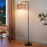 63'' Arched/arc Rattan Floor Lamp With Bulb And Remote Control Included