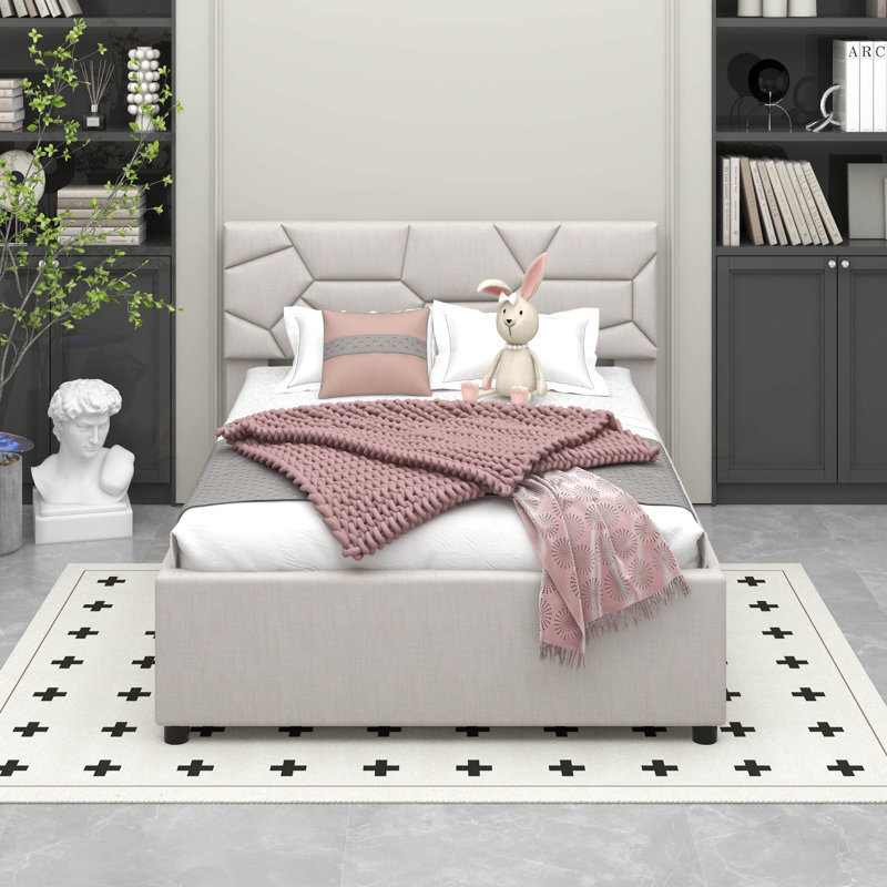 Lit plateforme tapissier pleine grandeur Naoma, Beige