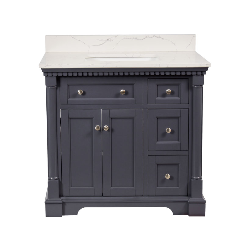 Ensemble de meuble-lavabo simple 36 po Fossen, Gris marine, Marbre d'ingénierie
