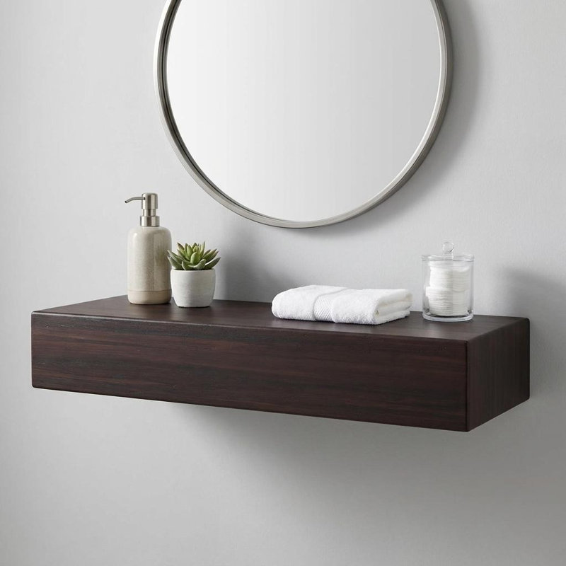 18" Espresso Solid Wood Wall Mounted Floating Shelf