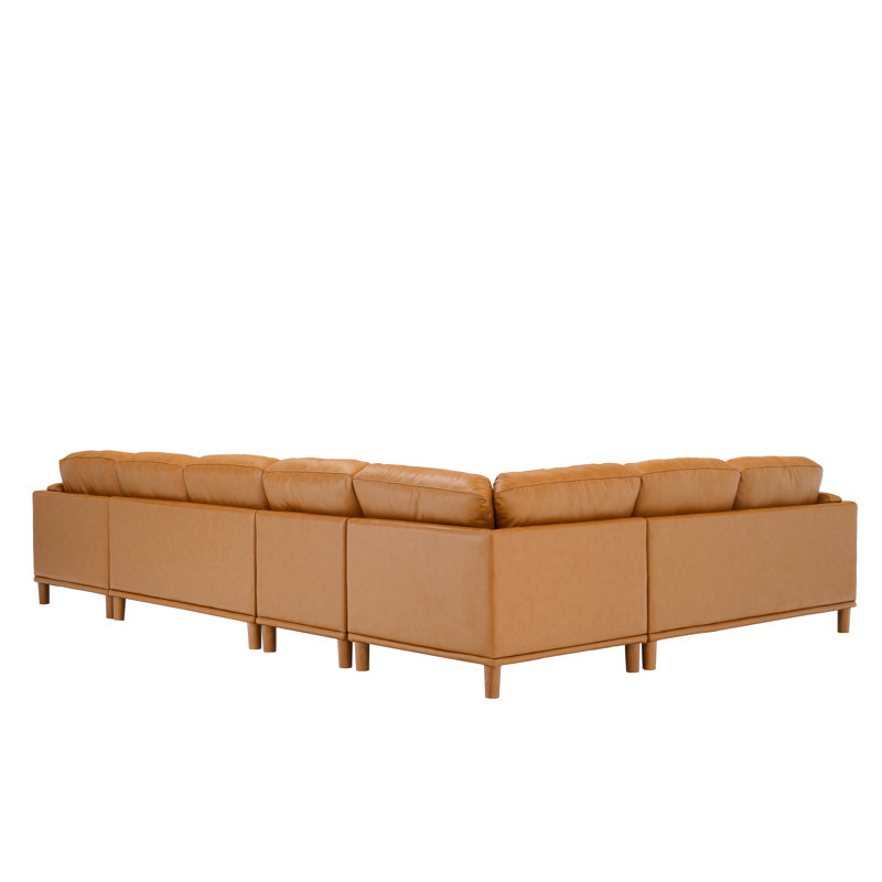 Jaxton Upholstered U-Shaped Sectional, Ginger Leather Match, 34" H x 148" W x 96" D