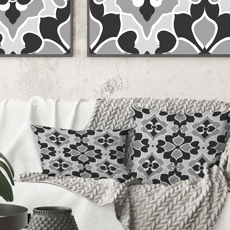 Coussin lombaire rétro noir et gris géométrique