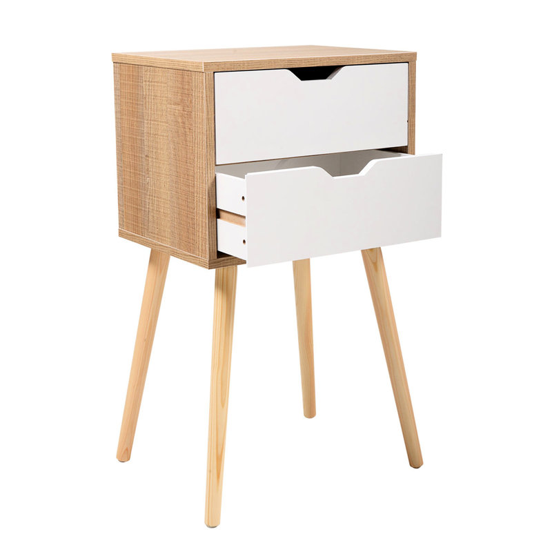 Table de chevet moderne blanche avec 2 tiroirs et une conception compacte pour le salon de construction stable de la chambre à coucher