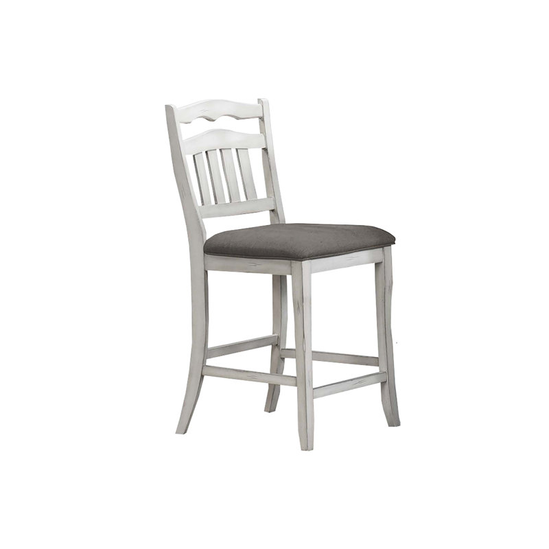 Chaises de salle à manger à hauteur de comptoir de style contemporain blanc antique avec dossier rembourré, siège en bois d'hévéa massif et placage moderne