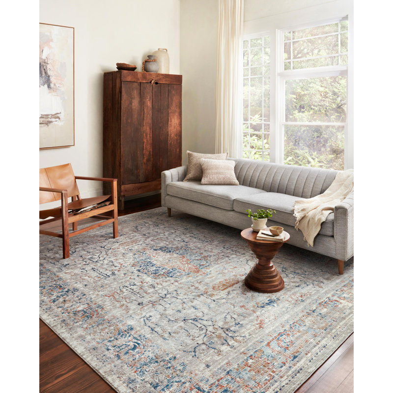 Tapis oriental gris / bleu en polypropylène Mainville, Rectangulaire 7 pi 11 po x 10 pi 6 po