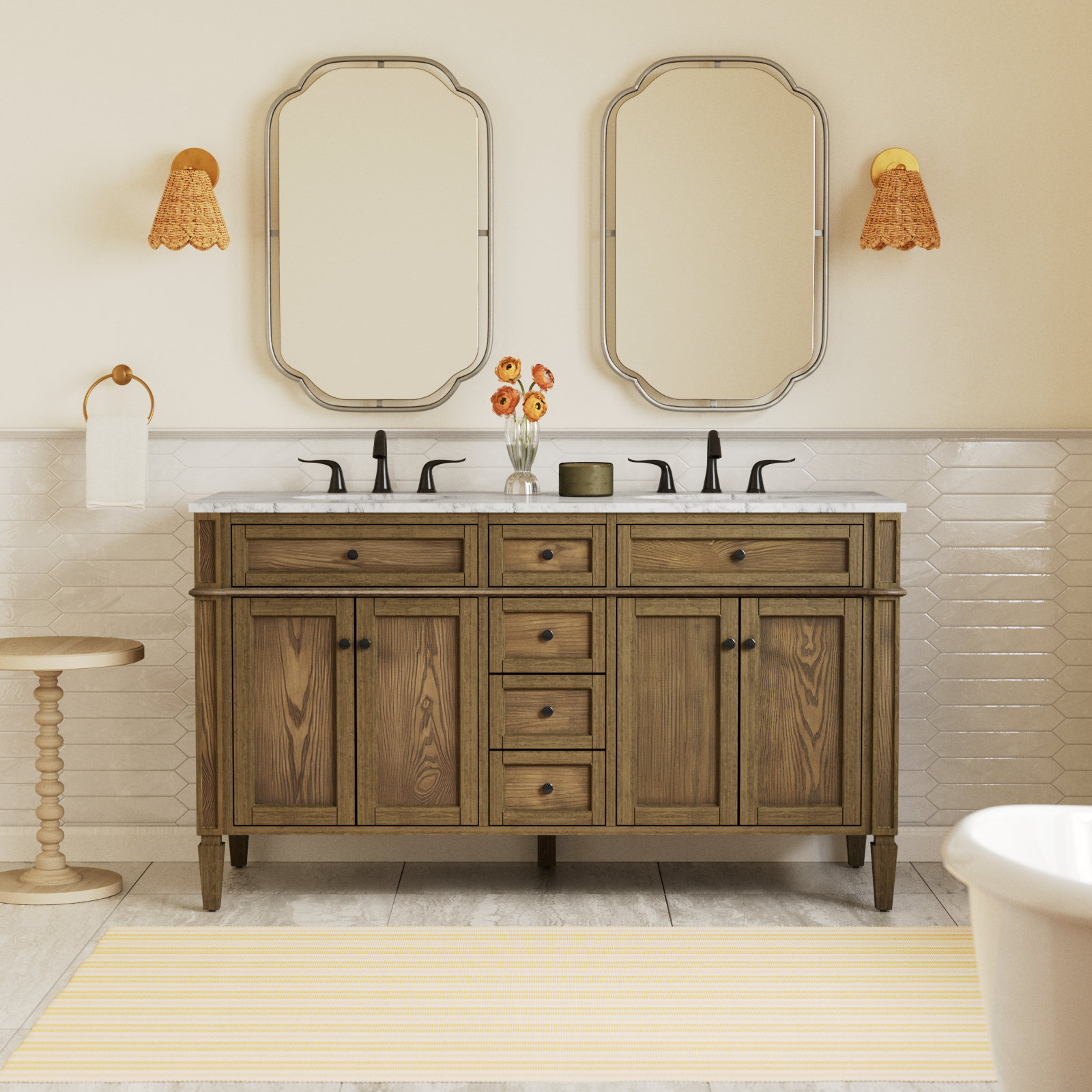 Rivers 60'' Double Bathroom Vanity, Dark Brown
